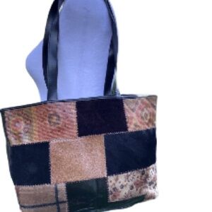 Vintage Leather Patchwork Crossbody by Claudia brown and black Boho